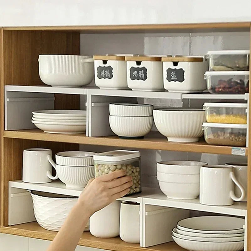 Kitchen Cupboard Organizer  with Retractable Cabinet Shelf .  For Seasoning , Bottles, Spice Rack, Dishes and Kitchen Accessories Storage Rack