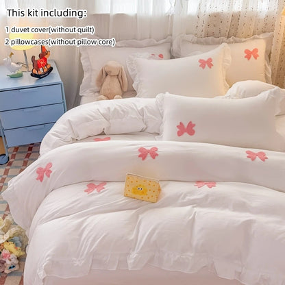 3 Piece Sheet Set  pink bowknot embroidery Quilt Set ， comfortable embroidery  Bedding Set Bedspread for All Season