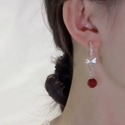 Elegant Red Zircon Butterfly Drop Earrings for Women  0n MOTHERS DAY.  Sweet Butterfly and Bow Earrings.Fashion Accessories