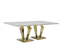 Mirror Furniture,  6 Seats Dining Table, Gold Marble,  Deluxe Glass Dining Table
