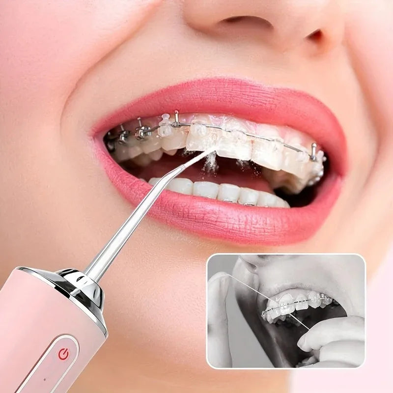 USB Portable Oral Irrigator,  Water Flosser,  Dental Water Jet Tools, Pick Cleaning Teeth 200ML,  4 Nozzles for Mouth Oral Cleaning