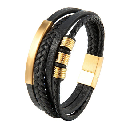 Braid Rope Bracelet For Men.   Stainless Steel, Magnetic Buckle,   Genuine Leather Bracelets & Bangles Male /Female Jewelry