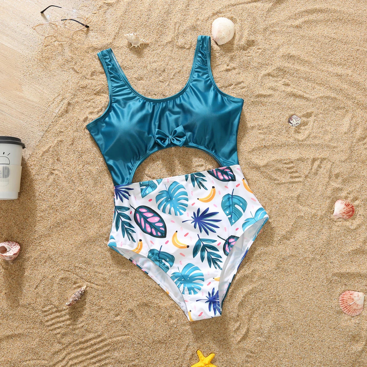 Holiday Family Pool/Beachwear.  Print Bow Hollow Out One-piece Suit Swimwear, Swim Trunks, Mom Dad Kids Matching Outfits Swimsuit,  Check sizing Chart!!!