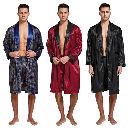 Men’s Satin Robe,  Lightweight  Silk with Long Sleeves.  Kimono Style Bathrobe including  Shorts Set