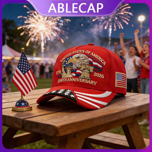 250th Anniversary USA  Hat,  Embroidered Patriotic Baseball Cap,  1776-2026 Independence Day,   Adjustable Hat for Men /Women