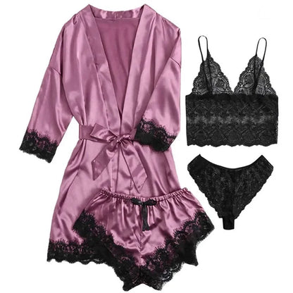 4 Pieces of Womens Sleepwear. Pajamas Set With Robe Sexy Lace Lingerie including 3 more Silk Satin Home  Nightwear.  HAPPY MOTHERS DAY!!!