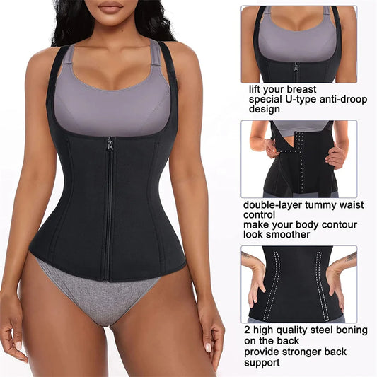 Waist Trainer Tank Top For Women,  Zipper Body Shaper,  Tummy Control,  Sleeveless Top,  Women's Activewear Body Shaping Underwear