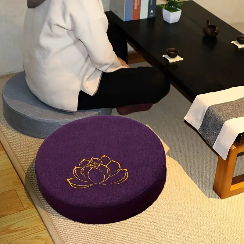 40X6CM Yoga Meditation Linen Cushion Hard Lotus Texture Meditation Cushion Backrest Pillow,   Removable Washable