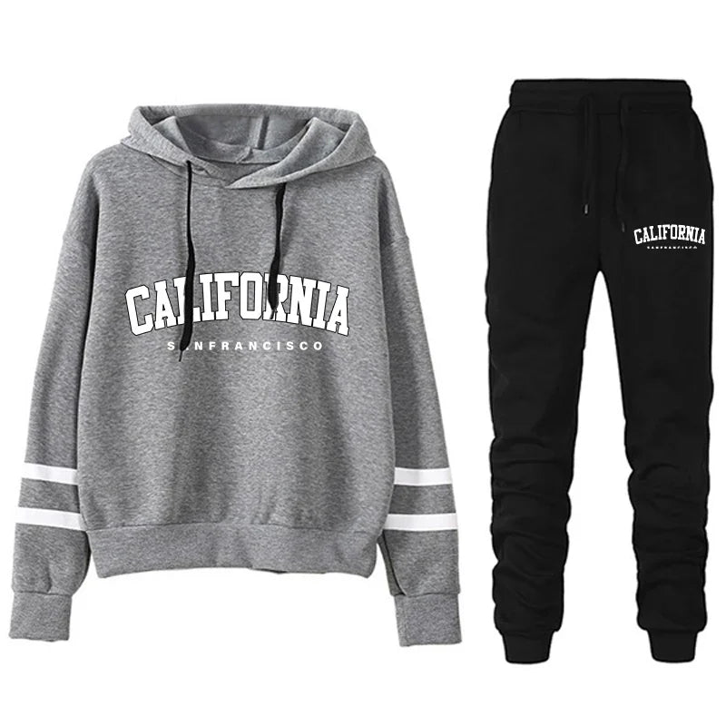 California Womens Tracksuit Casual Stripe on Versatile Hooded Sweatshirt or Pants or Suit.  Simplicity  for  Street Outfits S-3XL
