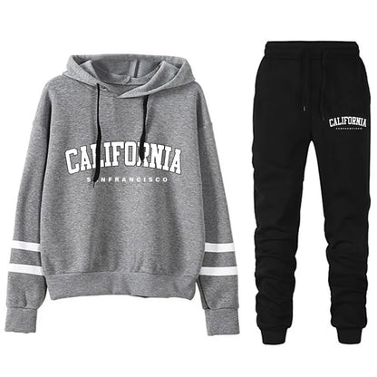 California Womens Tracksuit Casual Stripe on Versatile Hooded Sweatshirt or Pants or Suit.  Simplicity  for  Street Outfits S-3XL