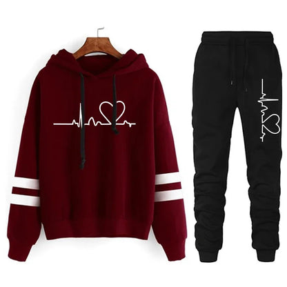 Womens Casual Tracksuit.  Versatile Sweatshirt with Hoodie  Black Sweatpants with High Quality Print.