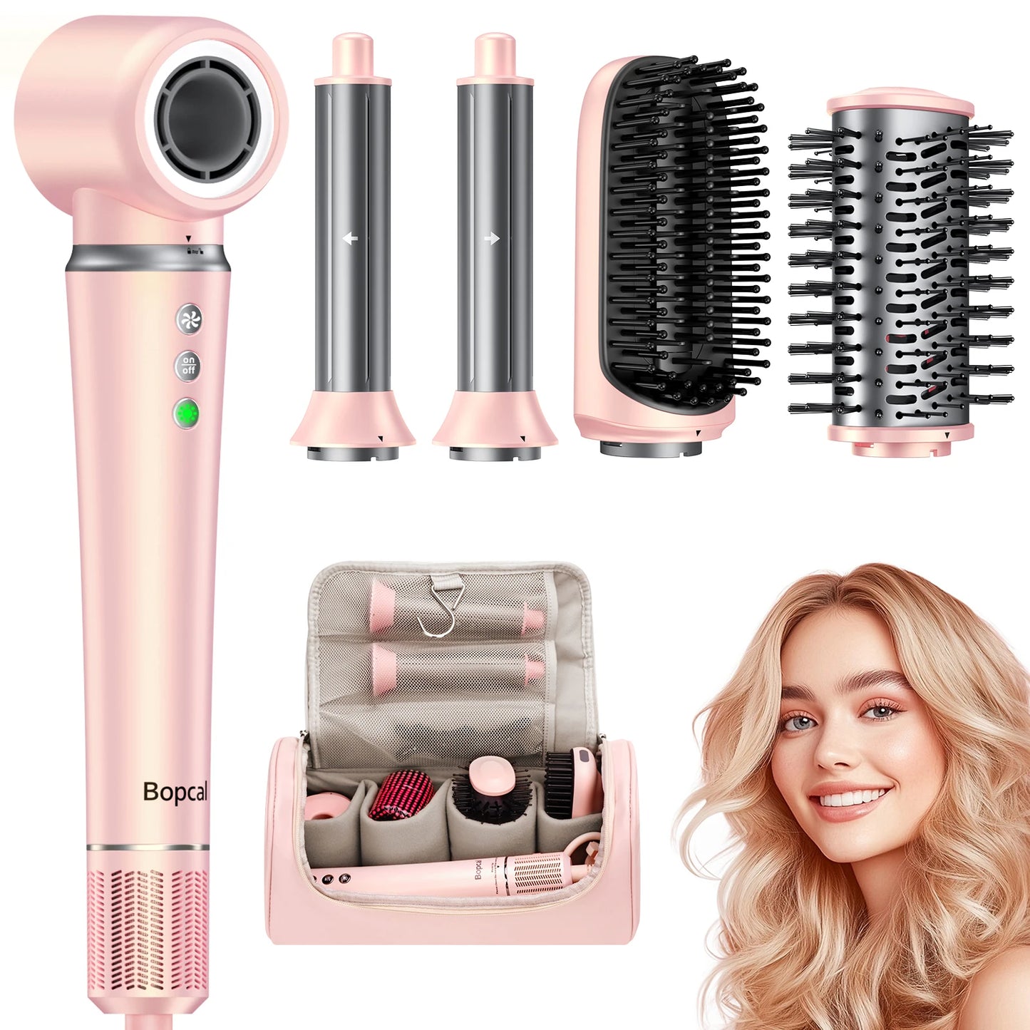High Speed 5 in 1 Hair Dryer, Hot Air Comb Set, Hair Brush Curling Iron,  Hair Straightener Styling Tool For Blow Dryer. Gift Box