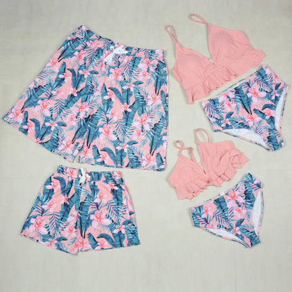 Matching  Family Outfits  for Mother And Daughter, Swimsuit Father/ Son Beach Shorts. Summer Bathing Suits