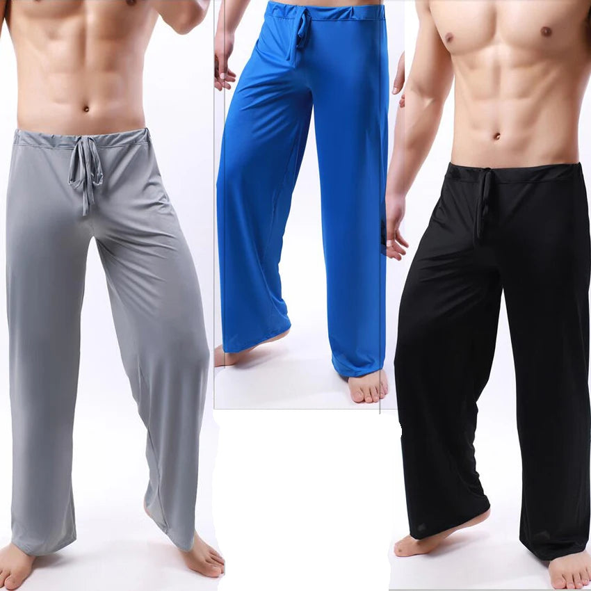Ice Silk Mens Pajama Pants.  Thin,  Long Pants,  See Through Sleeping Pants.