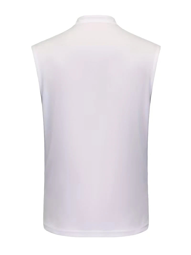 Summer Men's Casual Sleeveless T-Shirt Milano Embroidery Stand Collar Henley Tank Top Beach Sportwear.  White is gone but 3-4 colors are available Depending on the size you need