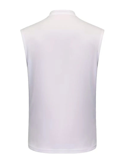 Summer Men's Casual Sleeveless T-Shirt Milano Embroidery Stand Collar Henley Tank Top Beach Sportwear.  White is gone but 3-4 colors are available Depending on the size you need
