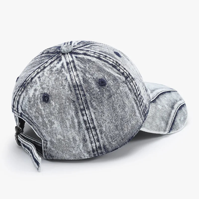 Trendy and cool personalized plain denim baseball cap, unisex, distressed washed sun hat, soft-top hat.  ONLY LT. BLUE is gone.  All others are good to GO.  My favorite solid color cap!!! Great Detail.