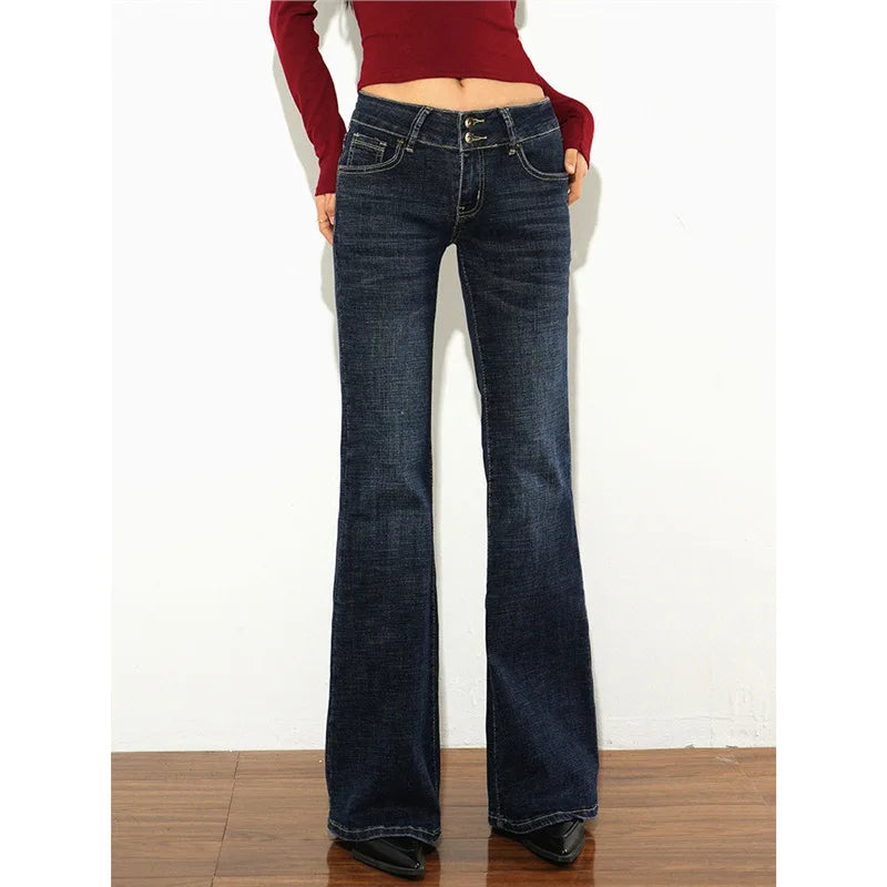 Low Waist Slim Fit Women's Jeans,  Bell Bottoms,  American Vintage Style,  Cotton Denim Pants