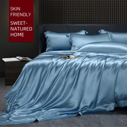 Solid 4pcs Silk Bedding Set with Duvet Cover,  Fitted/Flat Bed Sheet,  Pillowcase,  Bedspread and Coverlet,  Single / Double Bedsheet