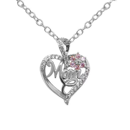 Gold-Plated Mom Heart Necklace with Cubic Zirconia - Dainty Valentine's Day Gift for Womens Fashion Jewelry