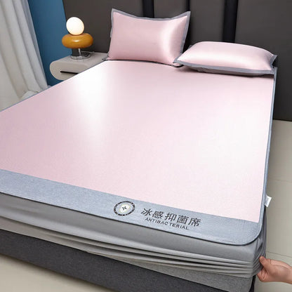 Fitted Cooling Summer Mat 3pcs Set Fitted Sheets, Cool Mattress Cover + 2 Pillowcases Soft Breathable Washable for AC Room