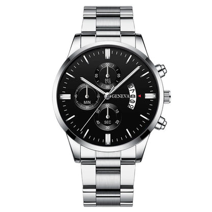 3PCS/Set Fashion Men's Stainless Steel Band Watch,  Casual,  Calendar Quartz Watch Jewelry Set（Without Box）Both Colors are Available