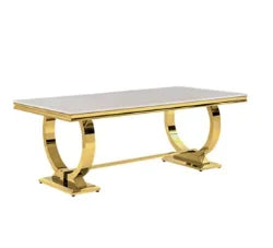 Mirror Furniture,  6 Seats Dining Table, Gold Marble,  Deluxe Glass Dining Table