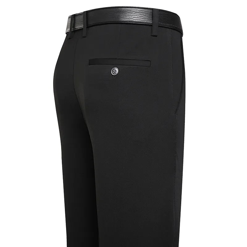 Men's Trousers, Summer -Thin Business Casual Pants.   Classic Solid Colors,  Elastic, Comfortable,  Loose,  Straight leg.