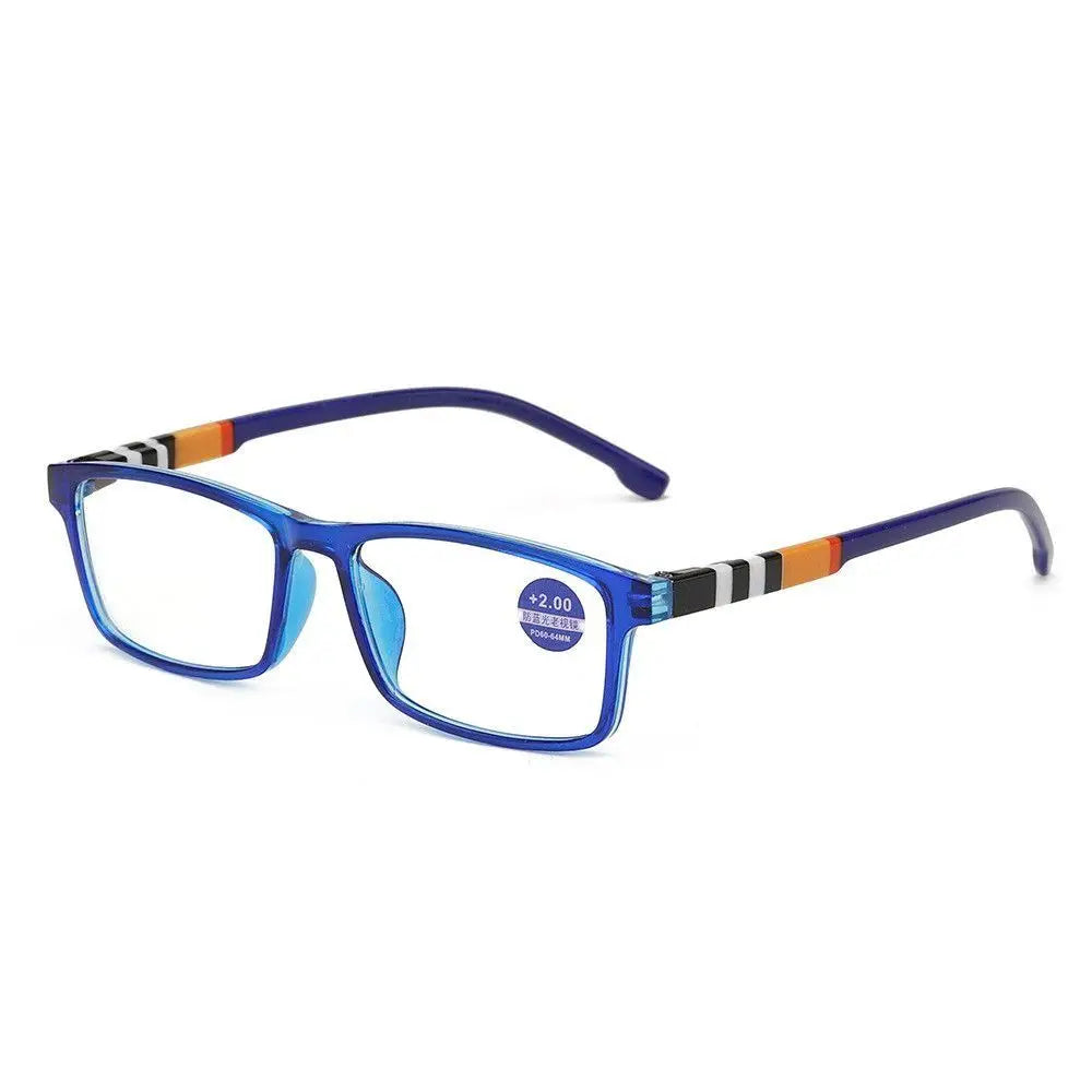 Multifocal Anti-Blue Light Reading Glasses, Progressive Near /Far, Blue Ray Blockin, Square Eyeglasses, Eye Protection Ultralight.  Two colors.  As shown, BLUE and also BLACK