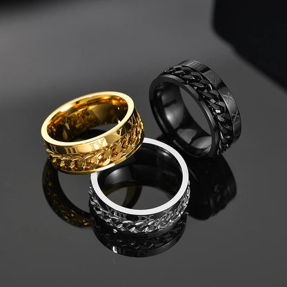 Cool Stainless Steel Rotatable  MENS/WOMENS Ring . High Quality Spinner Chain Punk Jewelry Style