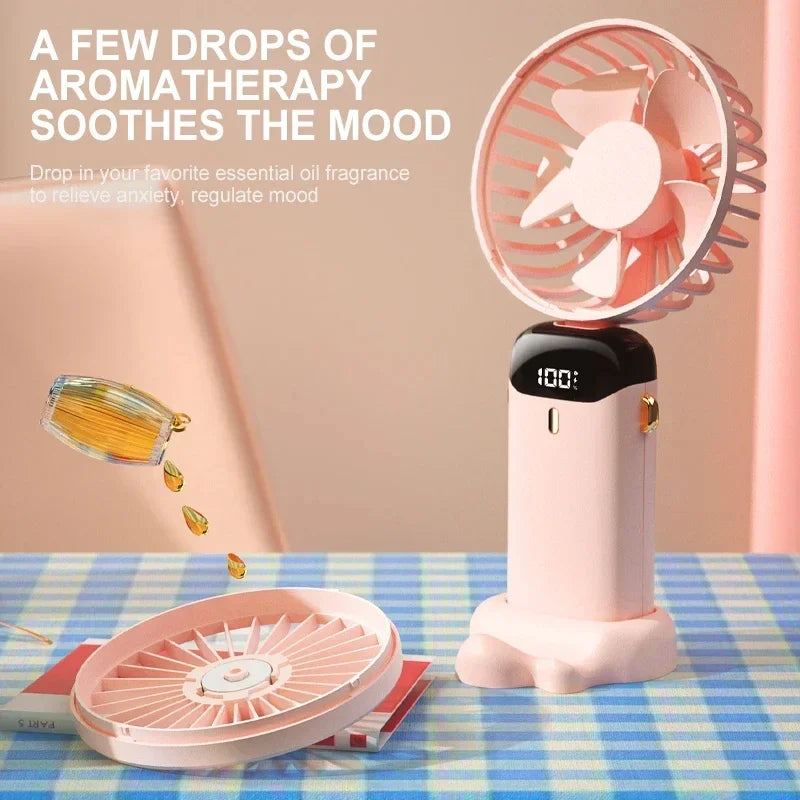 Portable Handheld Mini Fan, Foldable Neck Hanging Fans , 5 Speed USB Rechargeable Fan with Phone Stand and Display Screen, 1800mAh.  BLUE< PURPLE< WHITE Colors are Available