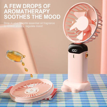 Portable Handheld Mini Fan, Foldable Neck Hanging Fans , 5 Speed USB Rechargeable Fan with Phone Stand and Display Screen, 1800mAh.  BLUE< PURPLE< WHITE Colors are Available