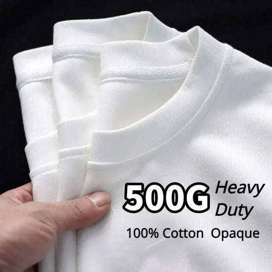 Black, White, COLORS,  GSM 500g Heavy-duty Pure Cotton T-shirt,  Thickened,  Threaded,  Round Neck,Short Sleeves,Half Sleeve Tees.