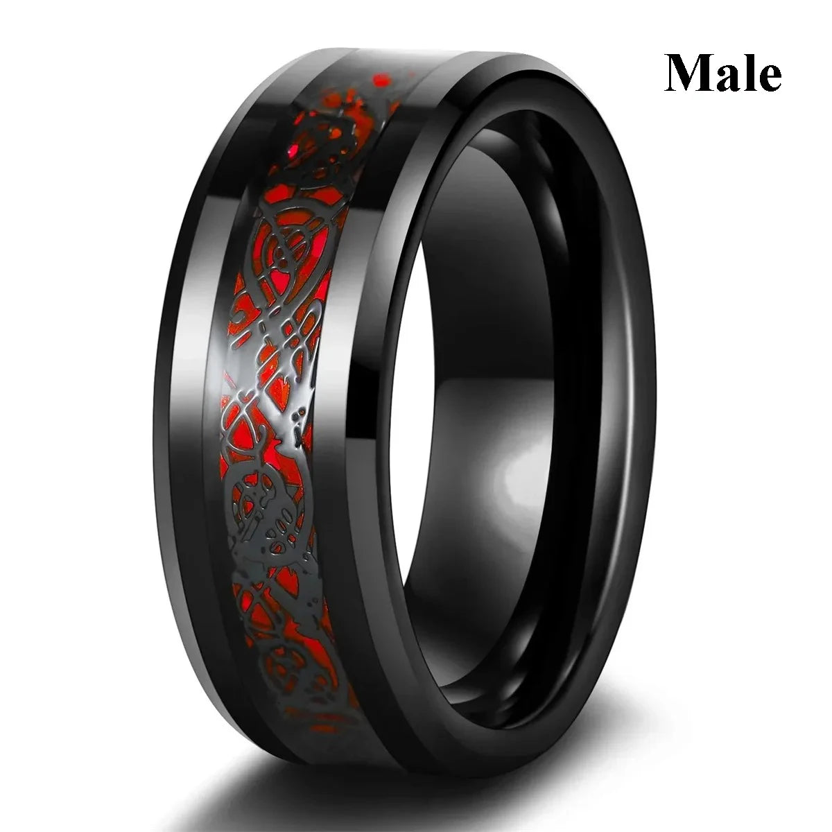Charming Couples Rings . Romantic Womens Red Rhinestones Ring Set . Trendy Mens Stainless Steel Celtic Dragon Rings, Wedding Band Jewelry, Couples Rings, MOTHER and FATHERS DAY Gift