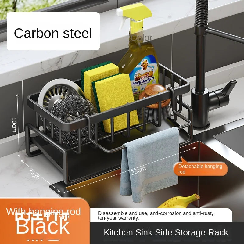 Kitchen stainless steel shelf, sponge drain rack, sink drainage rack, dishwashing supplies, dishcloth storage, drainage rack, for under sink or beside sink