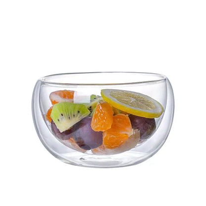 YWDL 300/500ml Clear Double Layer Glass Bowl Heat-resistant Fruit Salad Bowl  Kitchen Glassware For Soup Cereal Dessert Bowls