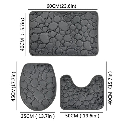 1 Set of Solid Color Simple Bathroom Water-absorbing and Non-slip Floor Mat Stone Pattern, Comfortable and Soft, Three-piece Set