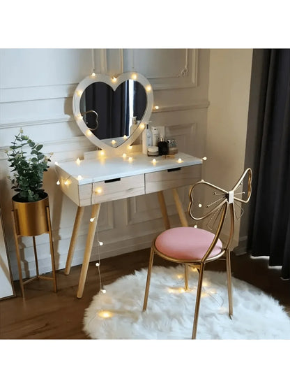 Makeup Vanity  Chairs,  Stool for Bedroom with Bow Knot Backrest,Side Table Seat Dressing Chair with Golden Metal Leg