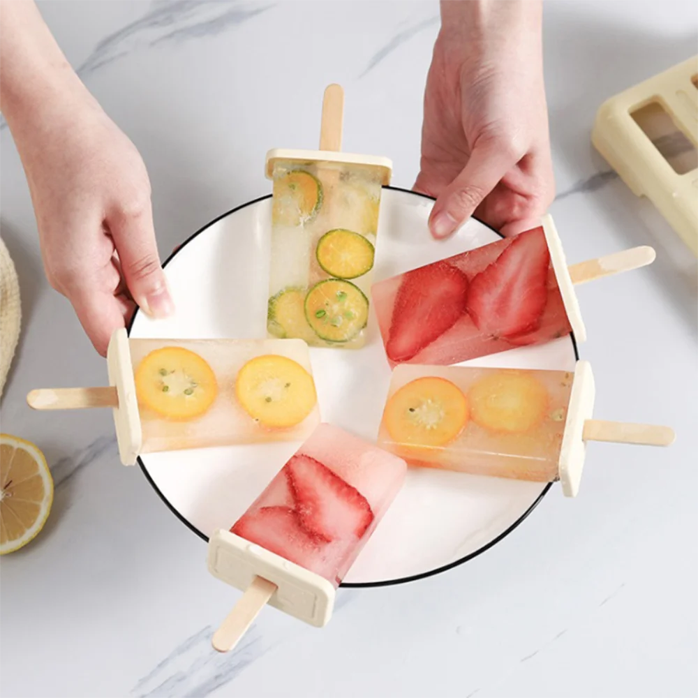 Ice Cream Popsicle Mold, DIY Ice Cream Machine,  Homemade Ice Box with Plastic Stick,  Ice-lolly Mold, Ice Cube Tray.