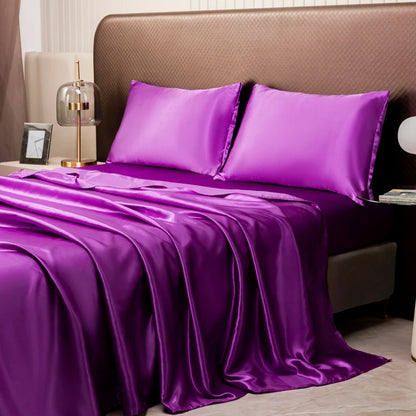 Solid Color Satin Sheets  and Pillowcase Set，Luxurious Bedding Ensemble with a Silky Sheen，Twin/Full/Queen/King Size