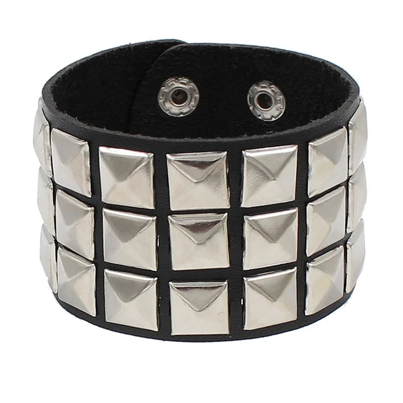 PU Leather Bracelets, Adjustable Cuff Bracelet/ Rivets/Buckle Wristband for Men /Women