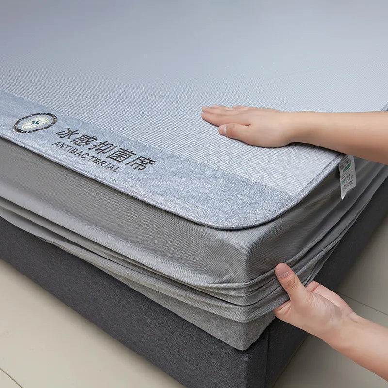 Fitted Cooling Summer Mat 3pcs Set Fitted Sheets, Cool Mattress Cover + 2 Pillowcases Soft Breathable Washable for AC Room