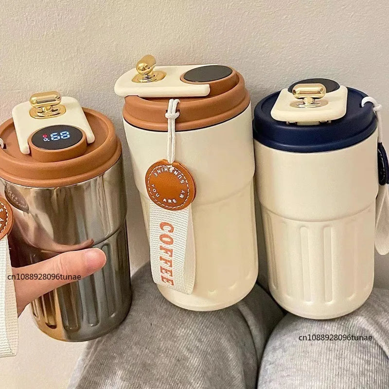 Intelligent Digital LED Temperature Display Coffee Cup.   Stainless Steel Thermo Bottle Keeps Cold and Hot, Thermal Mug Sports Cup