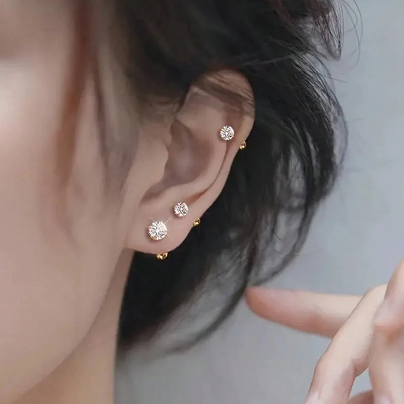 3 Pairs of  Classic Round Zirconia Stud Earrings For Women, Stainless Steel.   HAPPY MOTHERS DAY !!!!!!!!