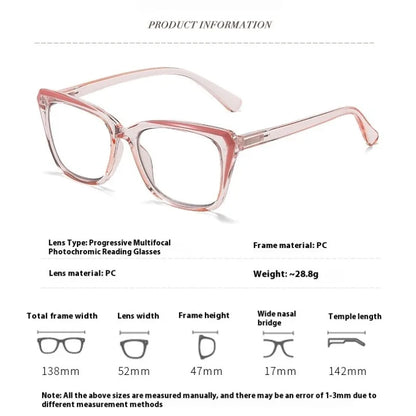 Multi Focus+photochromic Reading Glasses Anti Blue Light Glasses for Both Near and Far.  Use More Suitable for Women Glasses