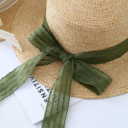 Womens  Summer  " Sweet Bucket " Hat.  Breathable,  Sun Hat with  Elegant Flat Top, Bowknot, Casual