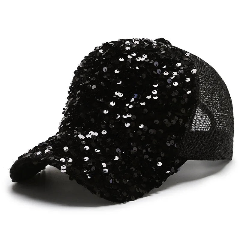 Girls' Sparkling Sequin Baseball Cap - Breathable Mesh Sun Hat with Snapback Closure for Spring/Summer Outdoor Activities Casual.  BLUE is gone.  All other colors are GOOD.