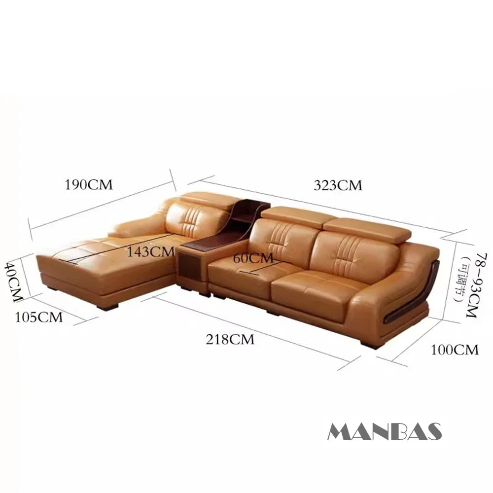 Premium Italian Genuine Leather Sofa Set.  Big Sectional Couch for Living Room,  With Adjustable Headrest