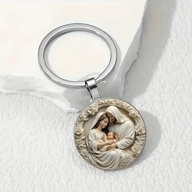 The Holy Family Glass Pendant Necklace,  Catholic Saint Joseph,  Virgin Mary,  Jesus Necklace
