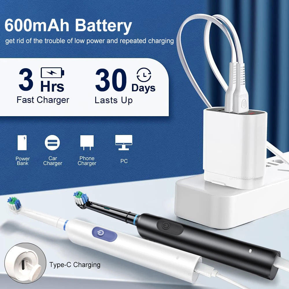 Electric Toothbrush with Rotar Motion, Rechargeable Electric Toothbrush for Adults,  Rotating Electric Toothbrushes with 8 Soft Brush Heads